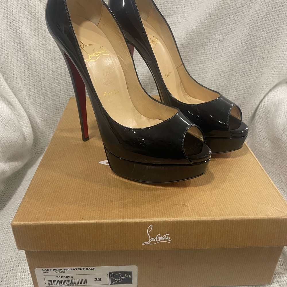 Christian Louboutin Glossy Black Peep Toe Heels